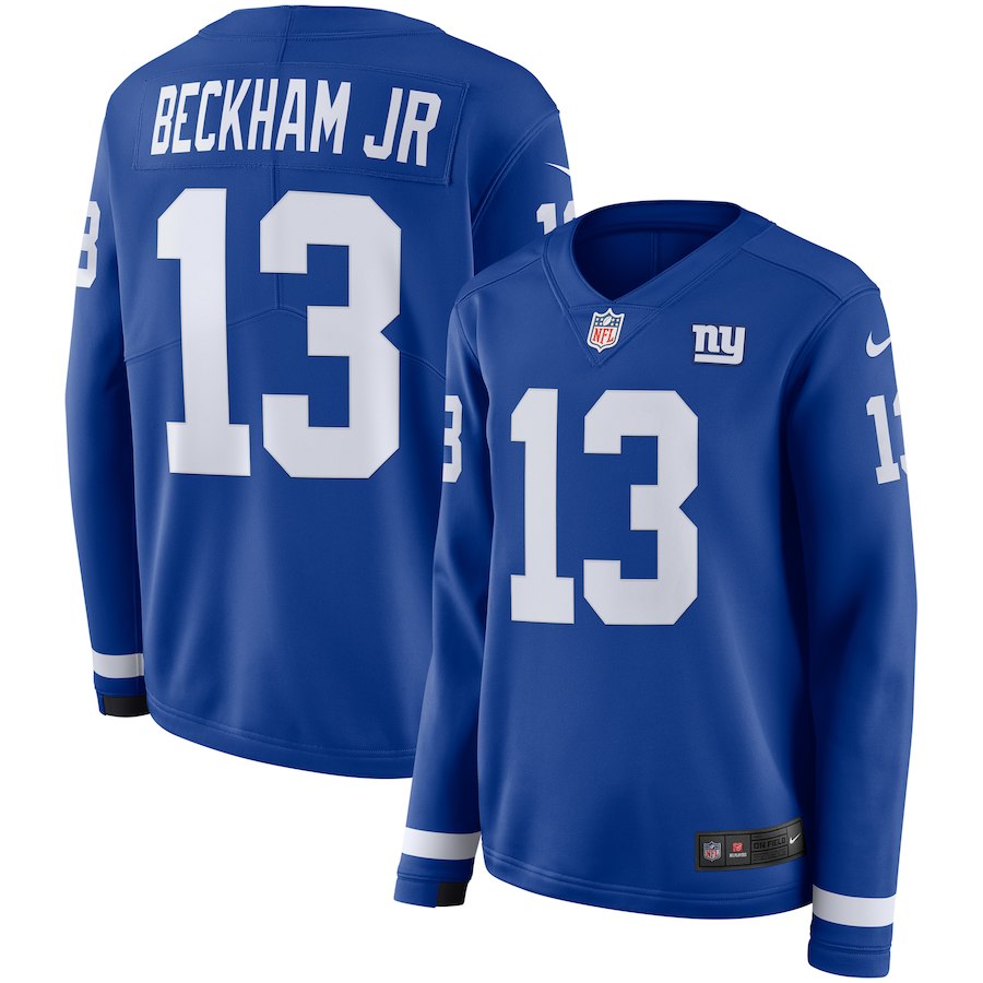 Women New York Giants #13 Beckham Jr blue Limited NFL Nike Therma Long Sleeve Jersey